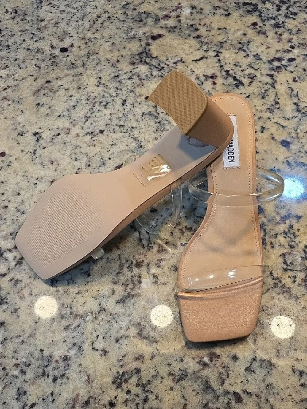Steve Madden Nude Clear-Strap Square Toe Heels - NWOT